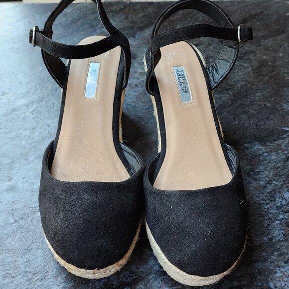 Primark Black Textile Strappy Wedges Size 7 - Picture 10 of 16
